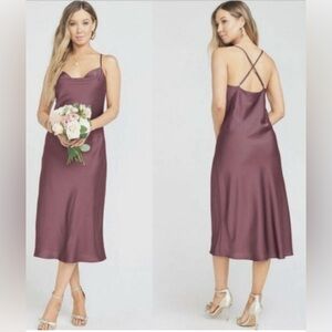 Show Me Your Mumu Verona Cowl Midi Bridesmaid Dress Dusty Plum Luxe Satin NWT
